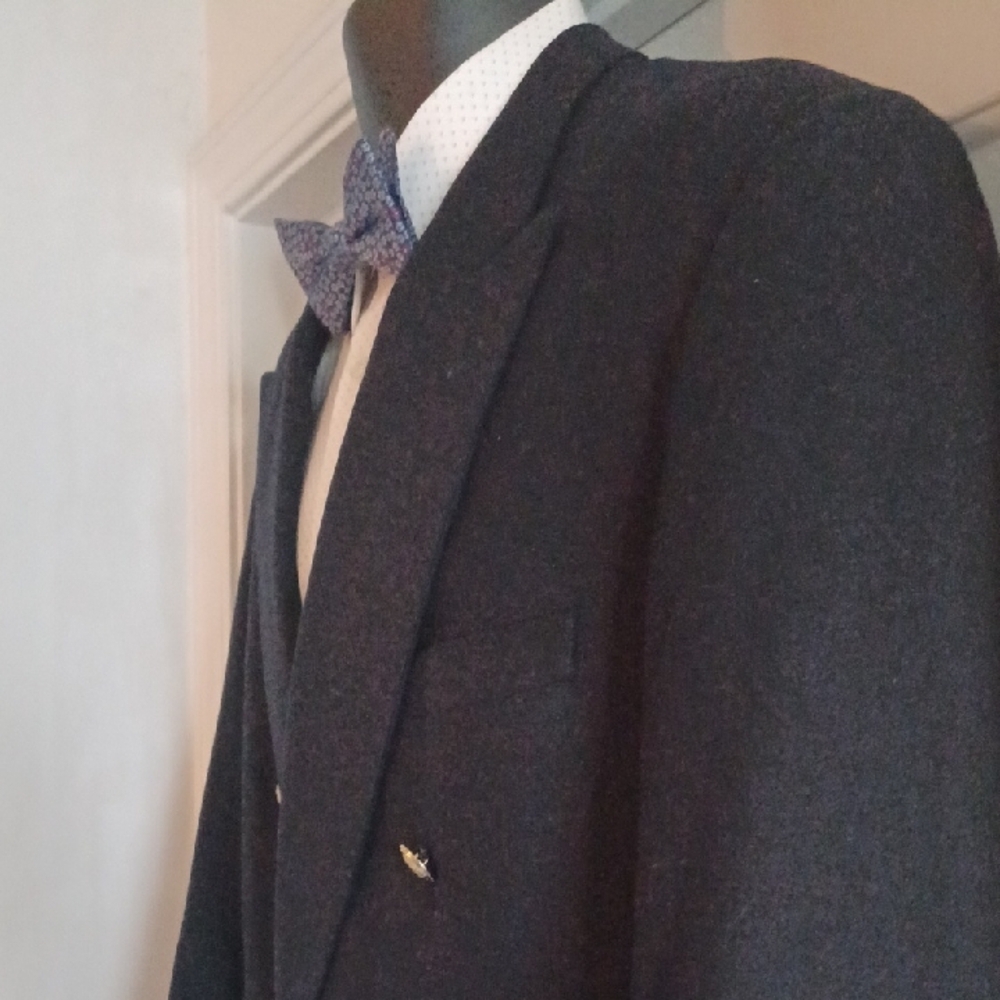 Custom Navy Double-Breasted Cashmere Blazer w/ Gold Buttons - Picture 9 of 12
